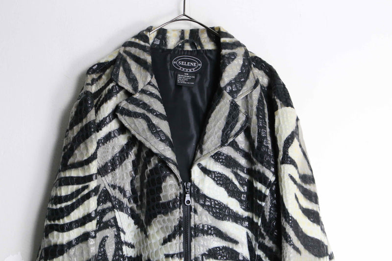 zebra full pattern nylon zip jacket