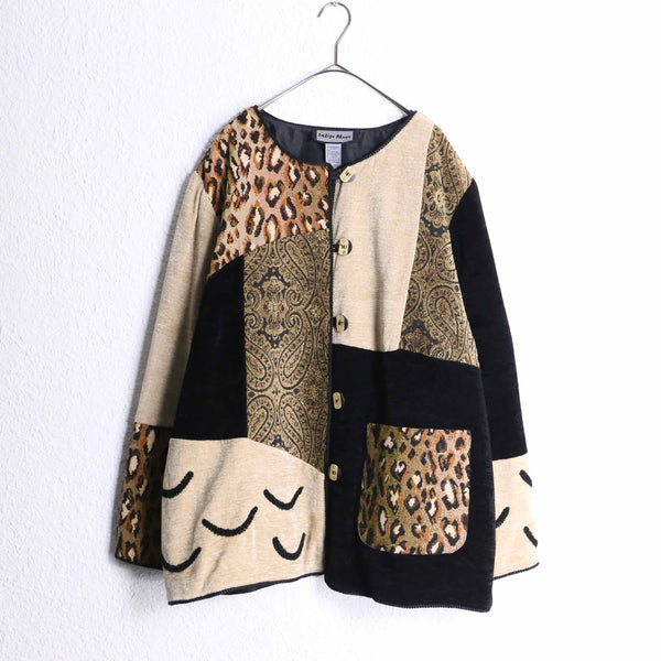 "Indigo Moon" various patterns patchwork jacket