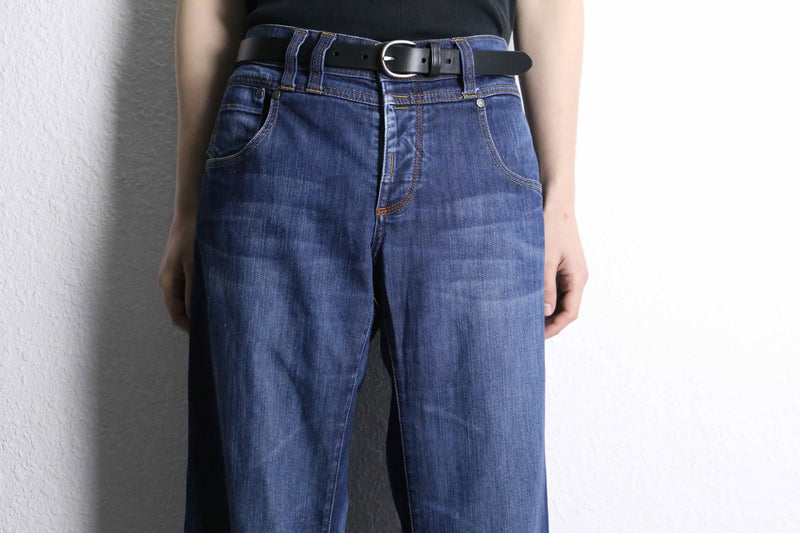 indigo color semi flare denim pants