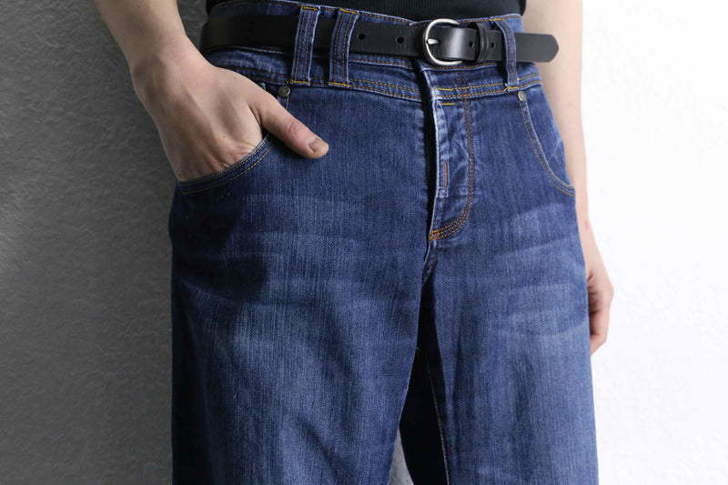 indigo color semi flare denim pants