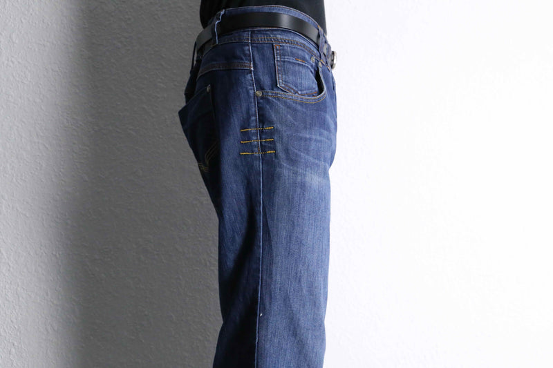 indigo color semi flare denim pants