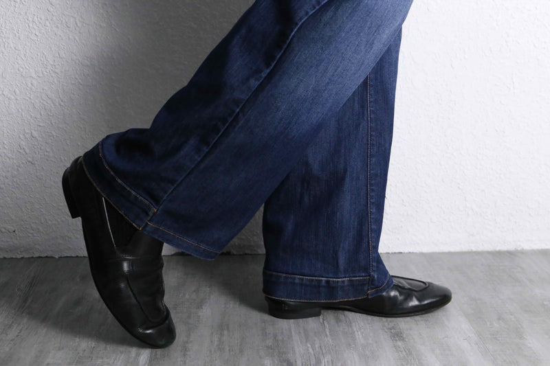 indigo color semi flare denim pants