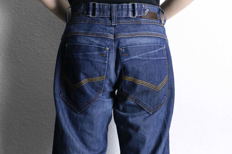 indigo color semi flare denim pants