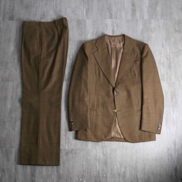 late 1960-70s unknown windowpane check 2B single tailored suit set up