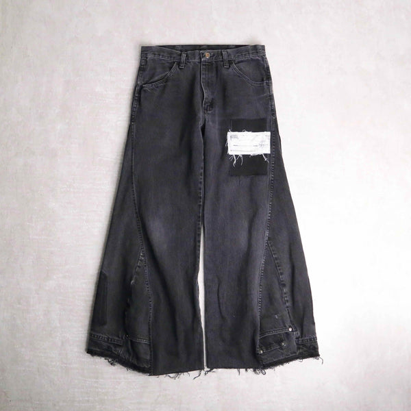 remake "再構築" patchwork flare design black denim pants