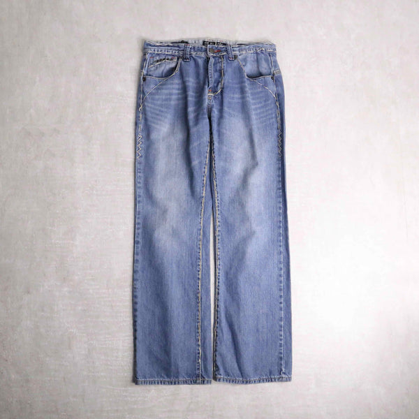 pocket design straight denim pants
