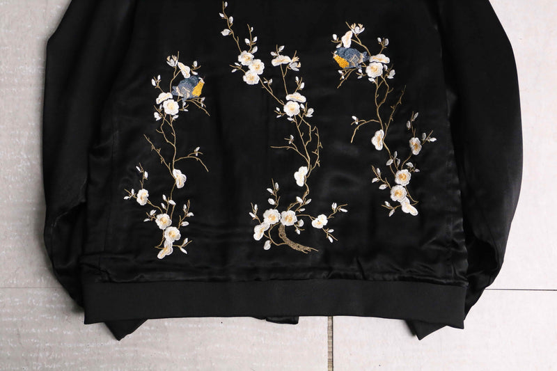 satin black color Japan taste embroidery jacket
