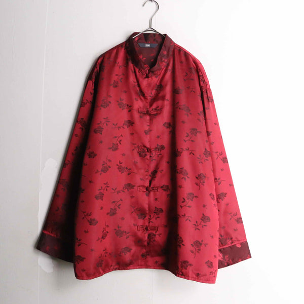 bordeaux color rose pattern china shirt