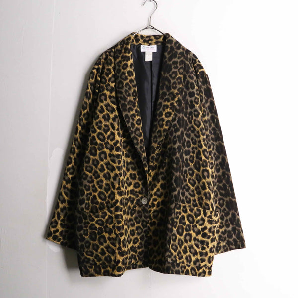 leopard design shawl collar easy tailored jacket