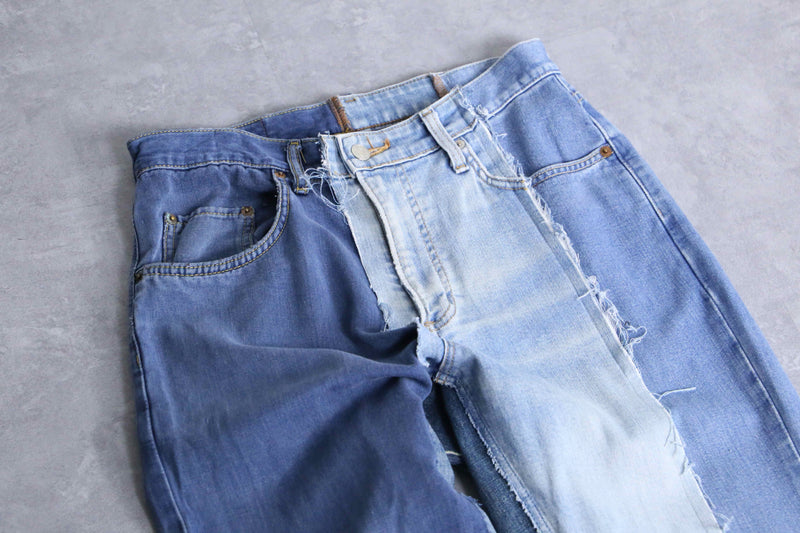 "Re:make" asymmetry docking wide tapered denim