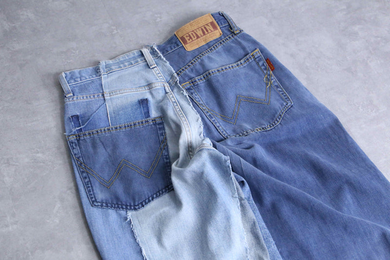 "Re:make" asymmetry docking wide tapered denim