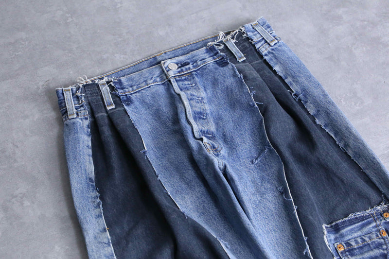 "Re:make" tuck & patch design buggy denim pants