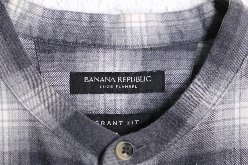 00's BANANA REPUBLIC band collar cotton flannel shirt
