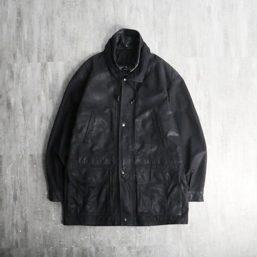 black sheep leather double collar middle coat