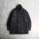 black sheep leather double collar middle coat