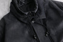 black sheep leather double collar middle coat