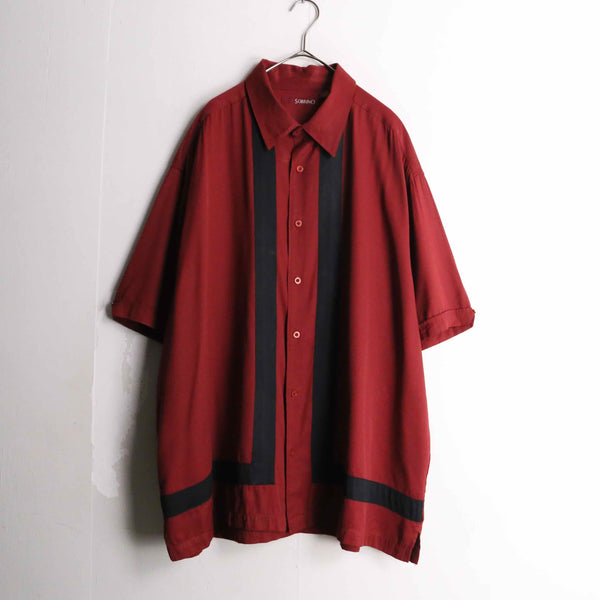 dark red line patch design h/s rayon shirt