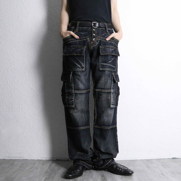 indigo black cargo denim pants