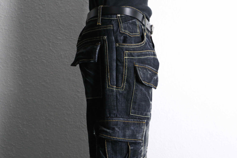 indigo black cargo denim pants