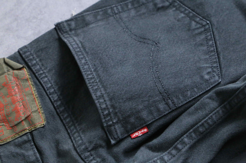 "Re:make"  side belt docking flare denim pants