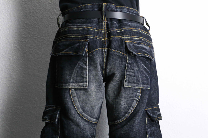 indigo black cargo denim pants