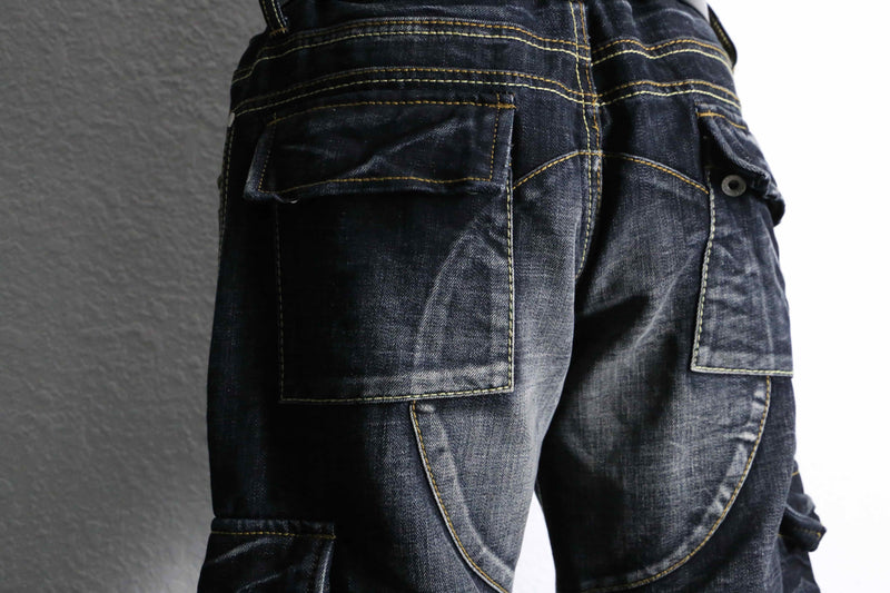 indigo black cargo denim pants