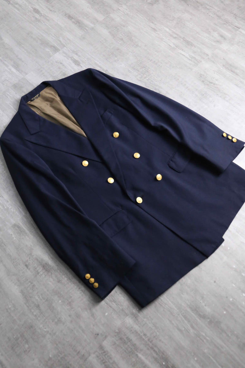 navy color gold button double breasted blazer