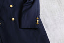 navy color gold button double breasted blazer