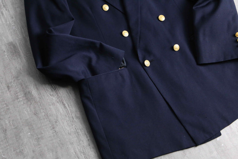 navy color gold button double breasted blazer