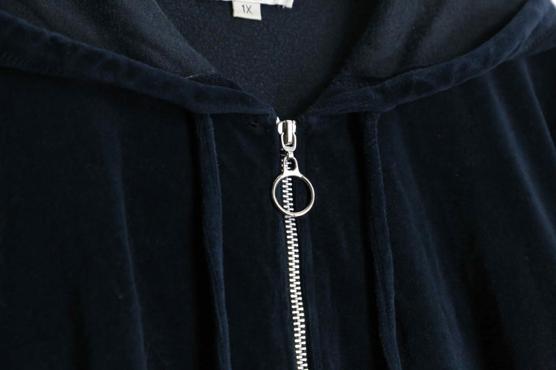 black velour short hoodie