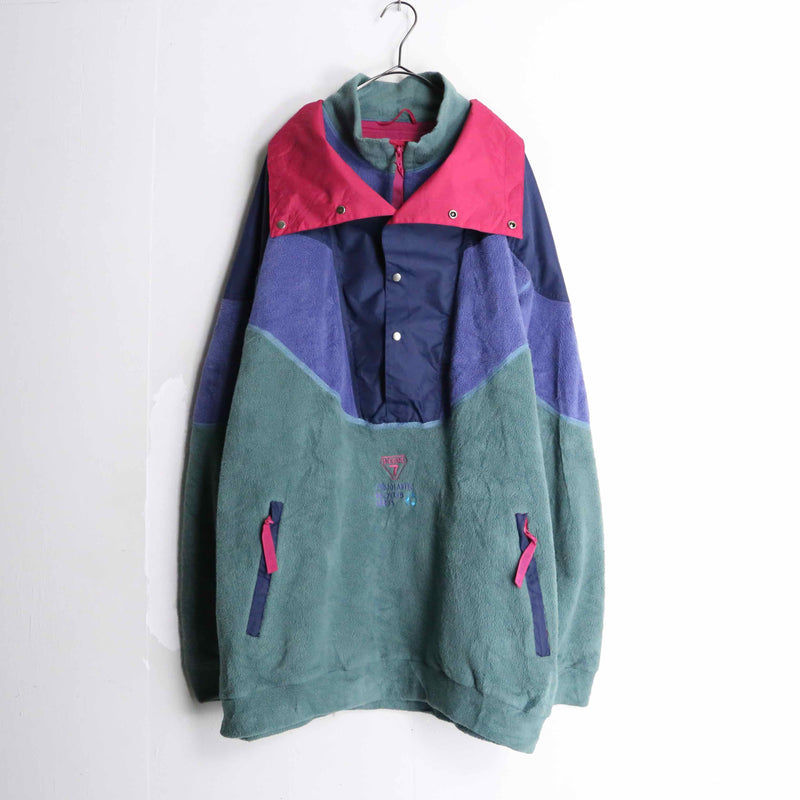 multicolor double hi neck zip up jacket