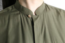 olive color L/S band collar shirt