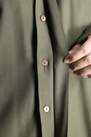 olive color L/S band collar shirt