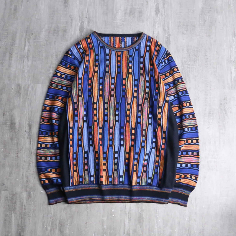 blue × orange geometry pattern 3D knit