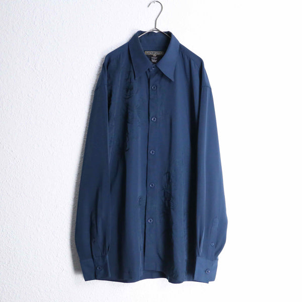 "STACY ADAMS" blue embroidery pattern shirt