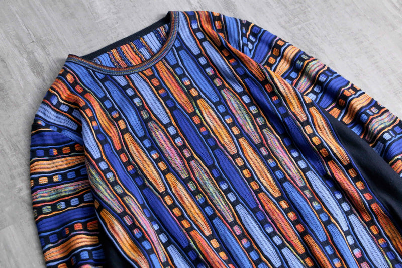 blue × orange geometry pattern 3D knit