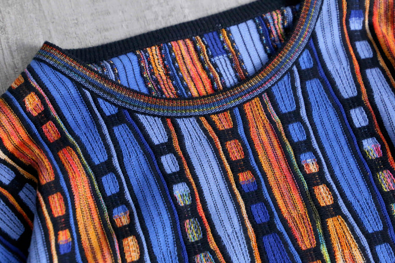 blue × orange geometry pattern 3D knit