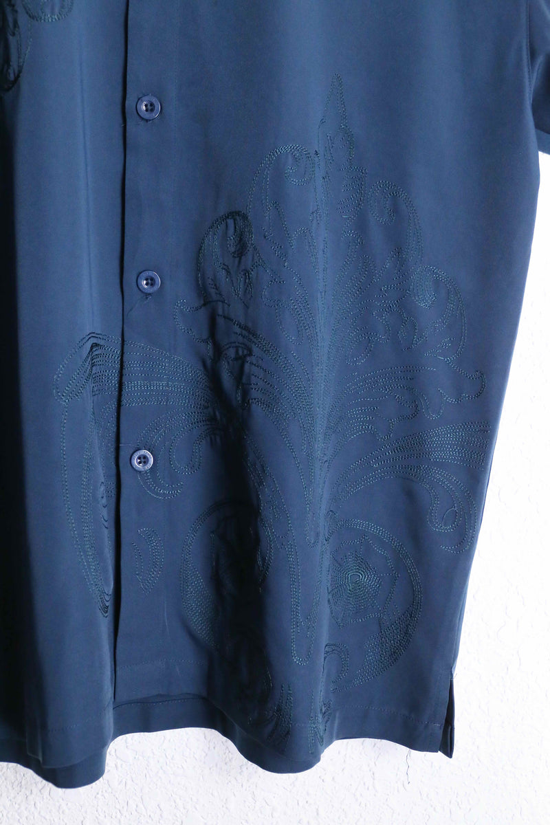 "STACY ADAMS" blue embroidery pattern shirt