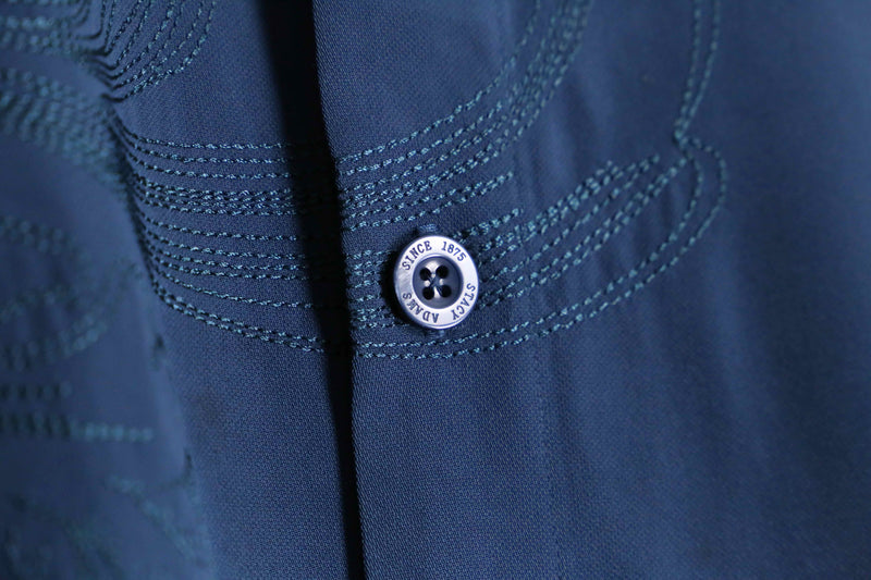 "STACY ADAMS" blue embroidery pattern shirt
