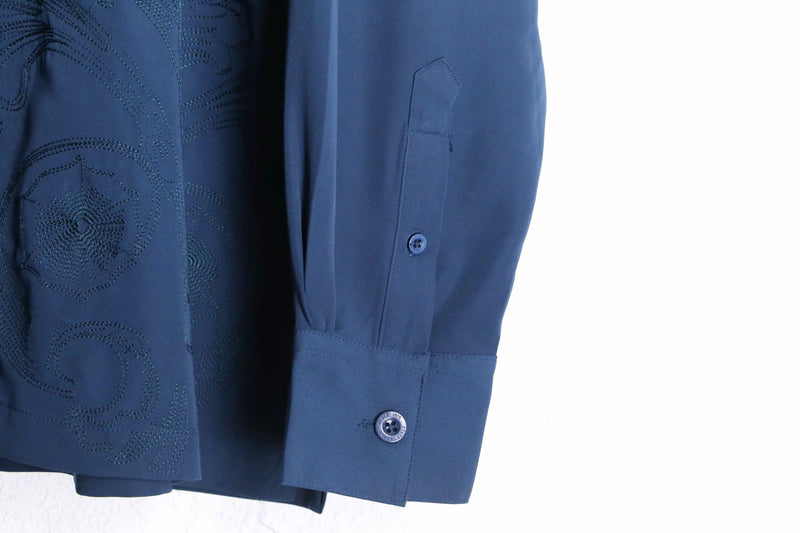 "STACY ADAMS" blue embroidery pattern shirt