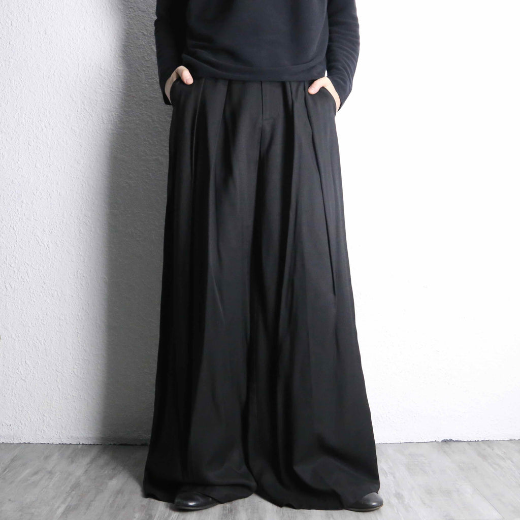 black baggy flare rayon pants