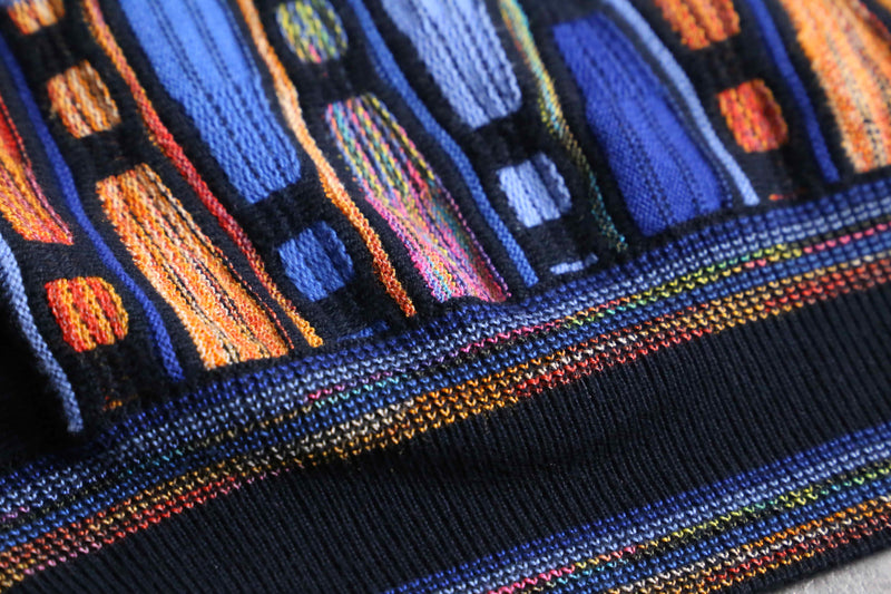 blue × orange geometry pattern 3D knit