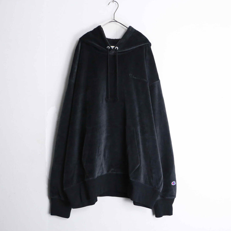 "Champion" black color loose velours hoodie