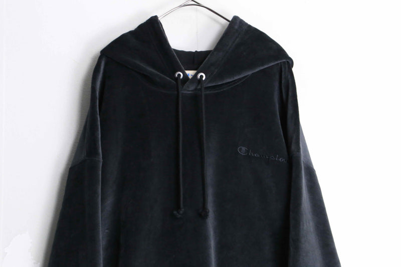 "Champion" black color loose velours hoodie