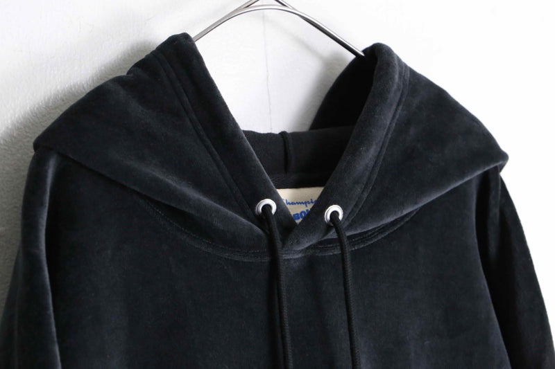 "Champion" black color loose velours hoodie