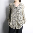 botanical design open collar lace shirt