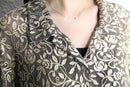 botanical design open collar lace shirt