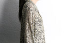 botanical design open collar lace shirt