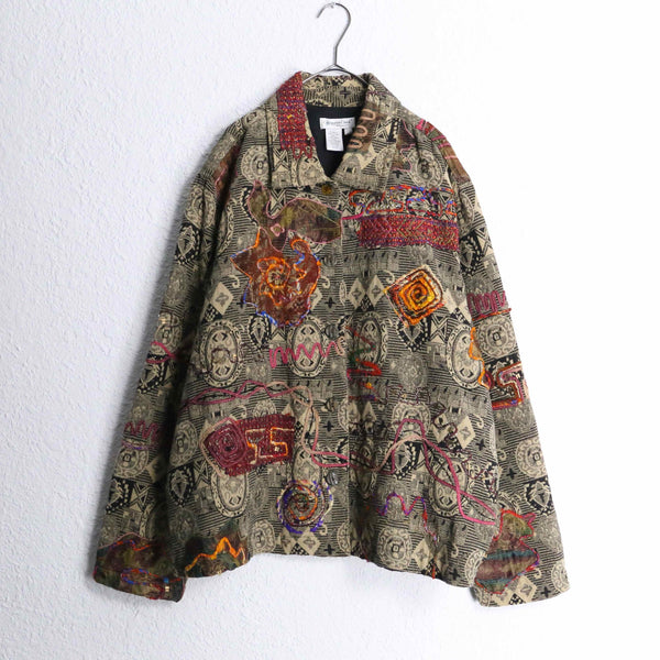 beige color ethnic bijou design gobelin jacket