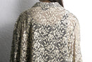 botanical design open collar lace shirt